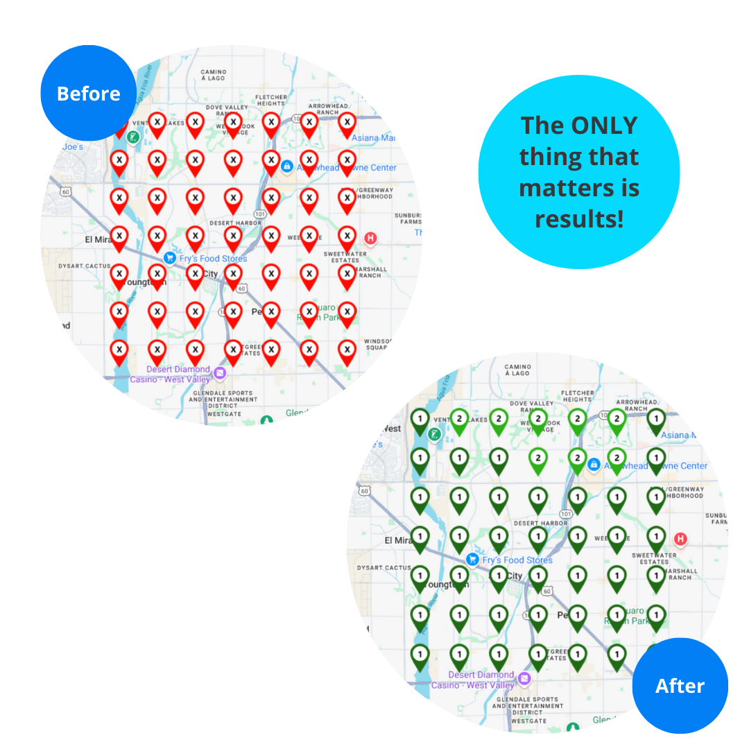 Before and after results of a Local SEO GBP campaign.