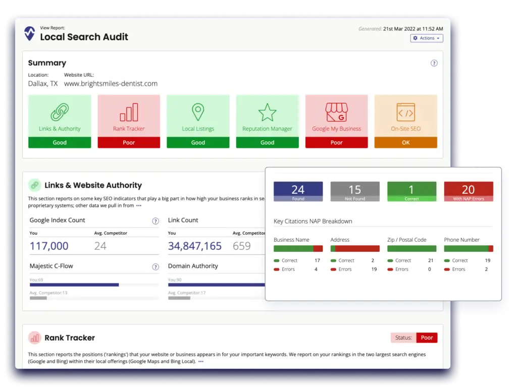 Local SEO Report showing success metrics 